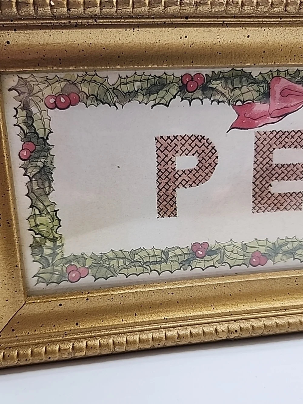 PEACE Holiday‎ Framed Sign - Gold Frame, Red & Green Accents